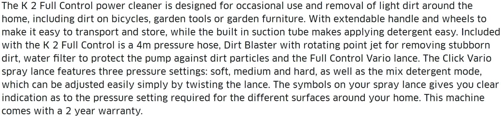 גרניק מכונת שטיפה בלחץ קרשר KARCHER K2 FULL CONTROL TEXT